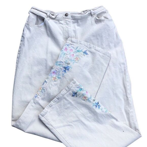 Denim & Co. Embroidered Straight Leg Women Pants Sz Large Denim Mom Jeans Tan - Picture 7 of 8